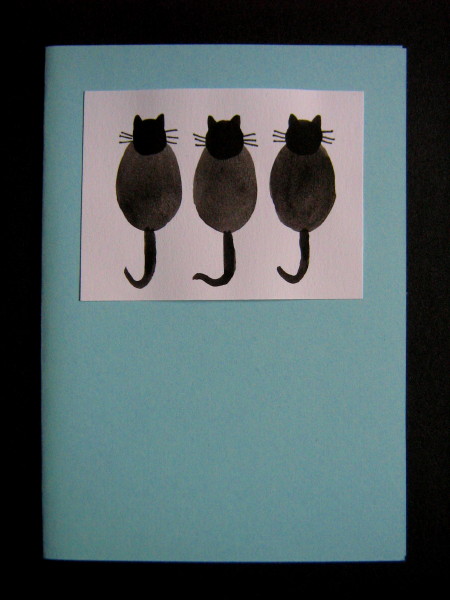 3 Black Cats on Pale Blue